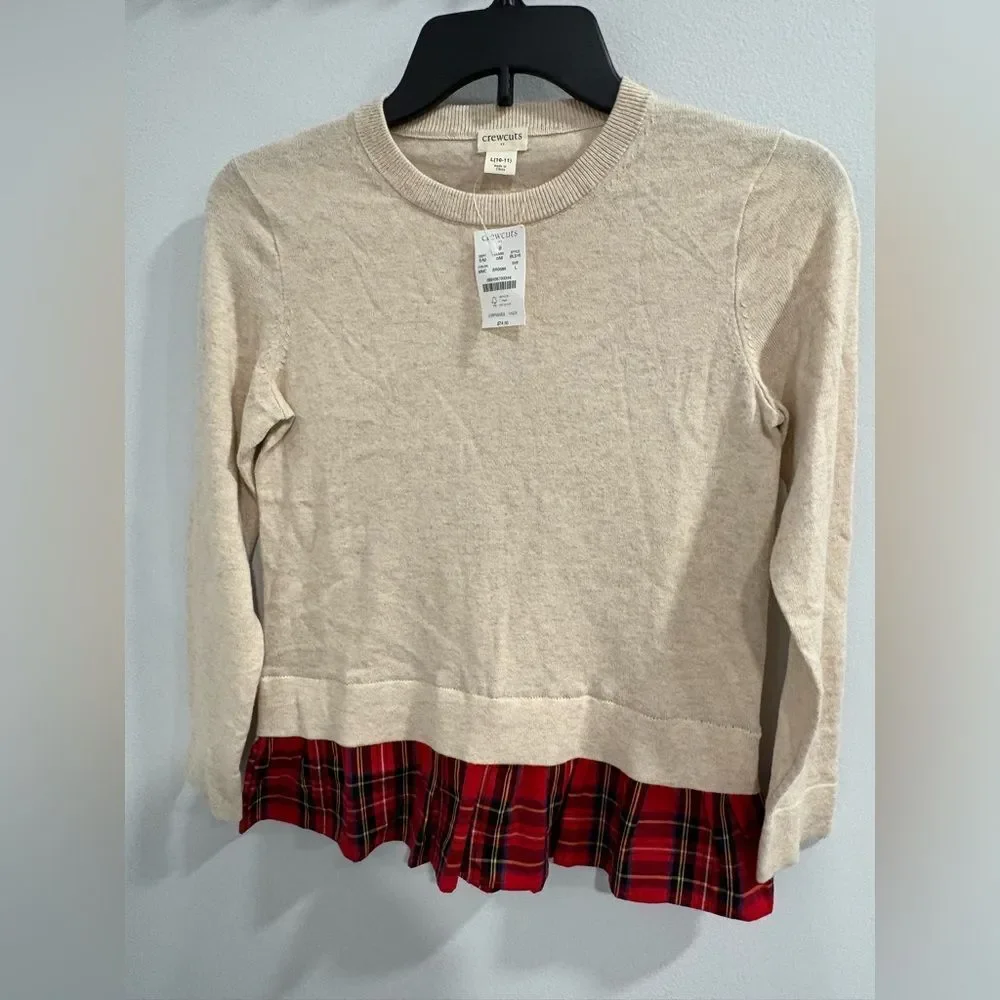 Crewcuts Beige Sweater with Red Plaid Hem